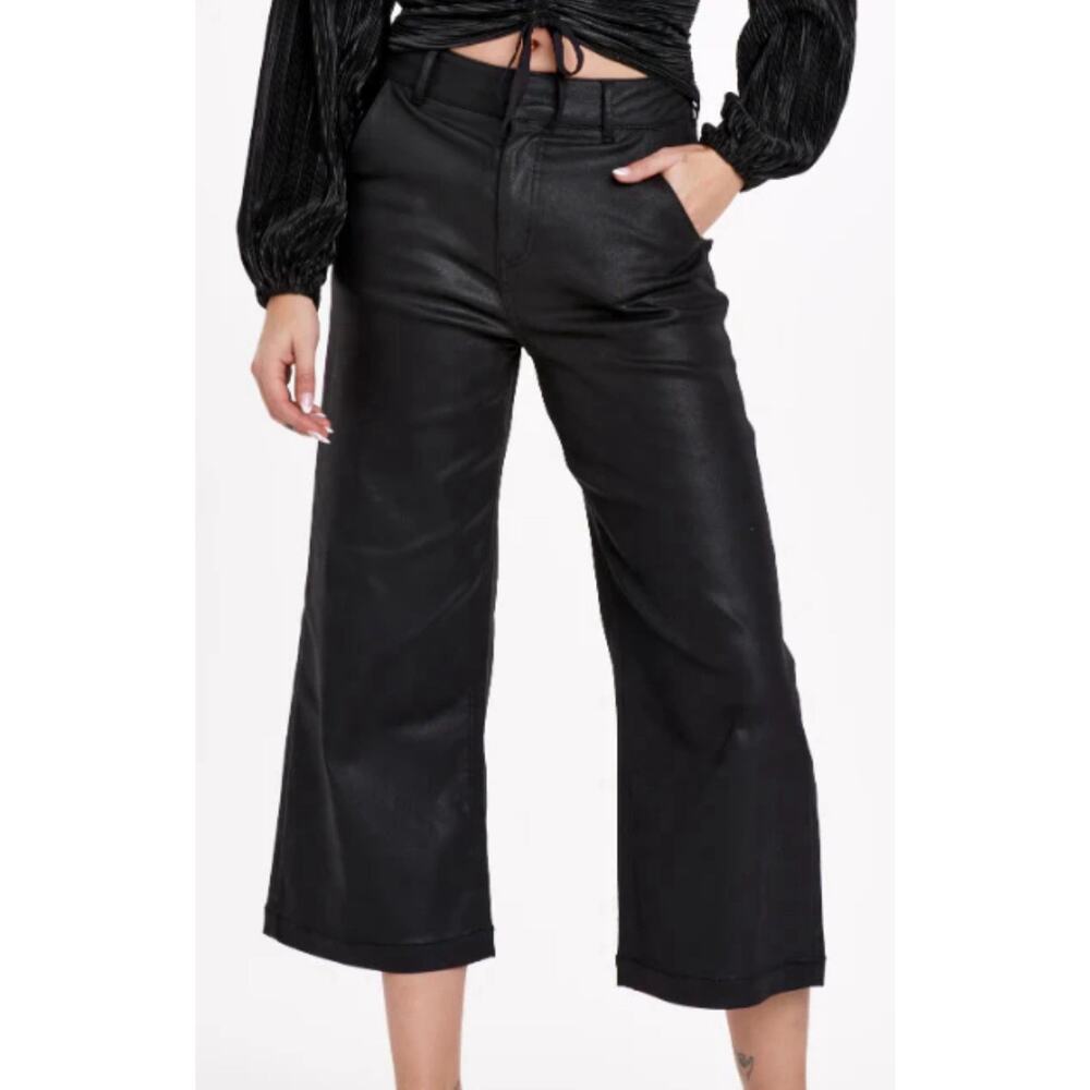 Dear John Audrey Black Wide Leg Jeans Womens 33 Stretch Cropped High Rise Pants